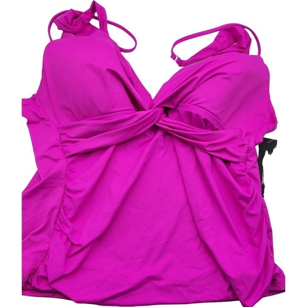 La Blanca Hot Pink Twist Front Tankini Top Ruched Swimwear Size 16 NEW